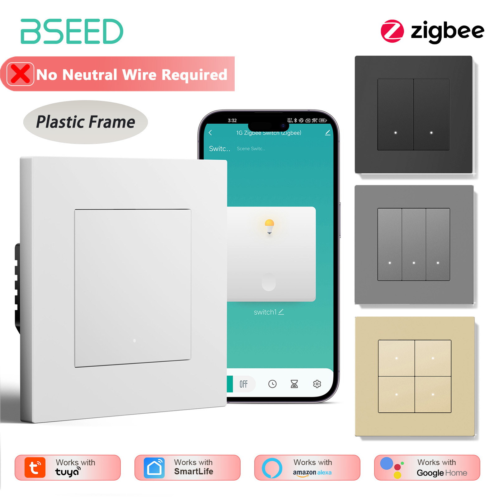 BSEED 1/2/3/4Gang Zigbee Light - đánh giá và giá Tuya 4 Channel