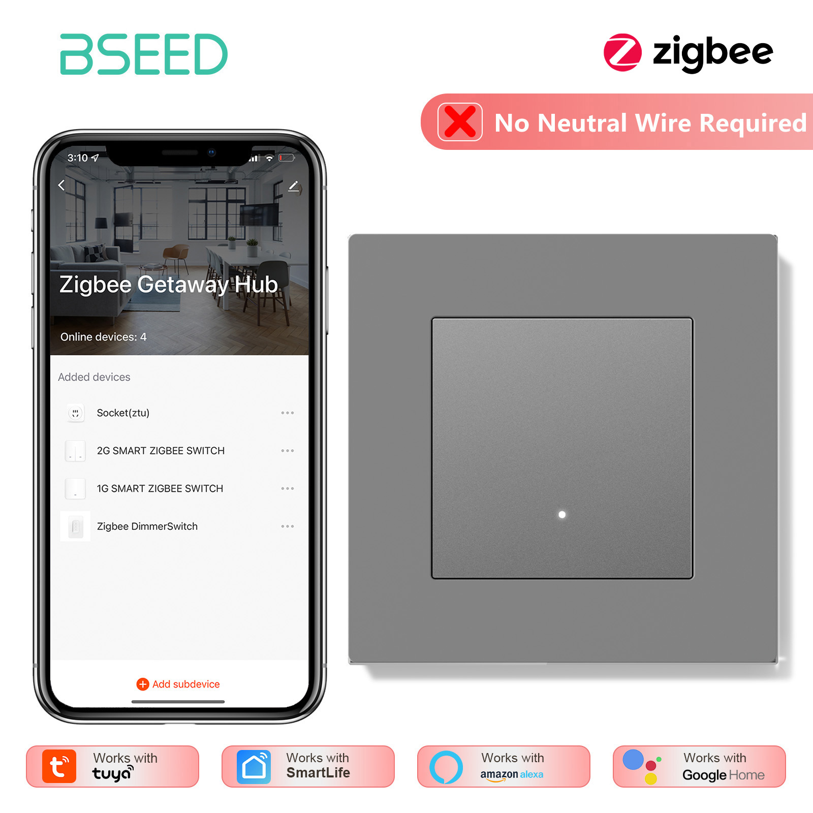 BSEED 1/2/3/4Gang Zigbee Light - đánh giá và giá Tuya 4 Channel
