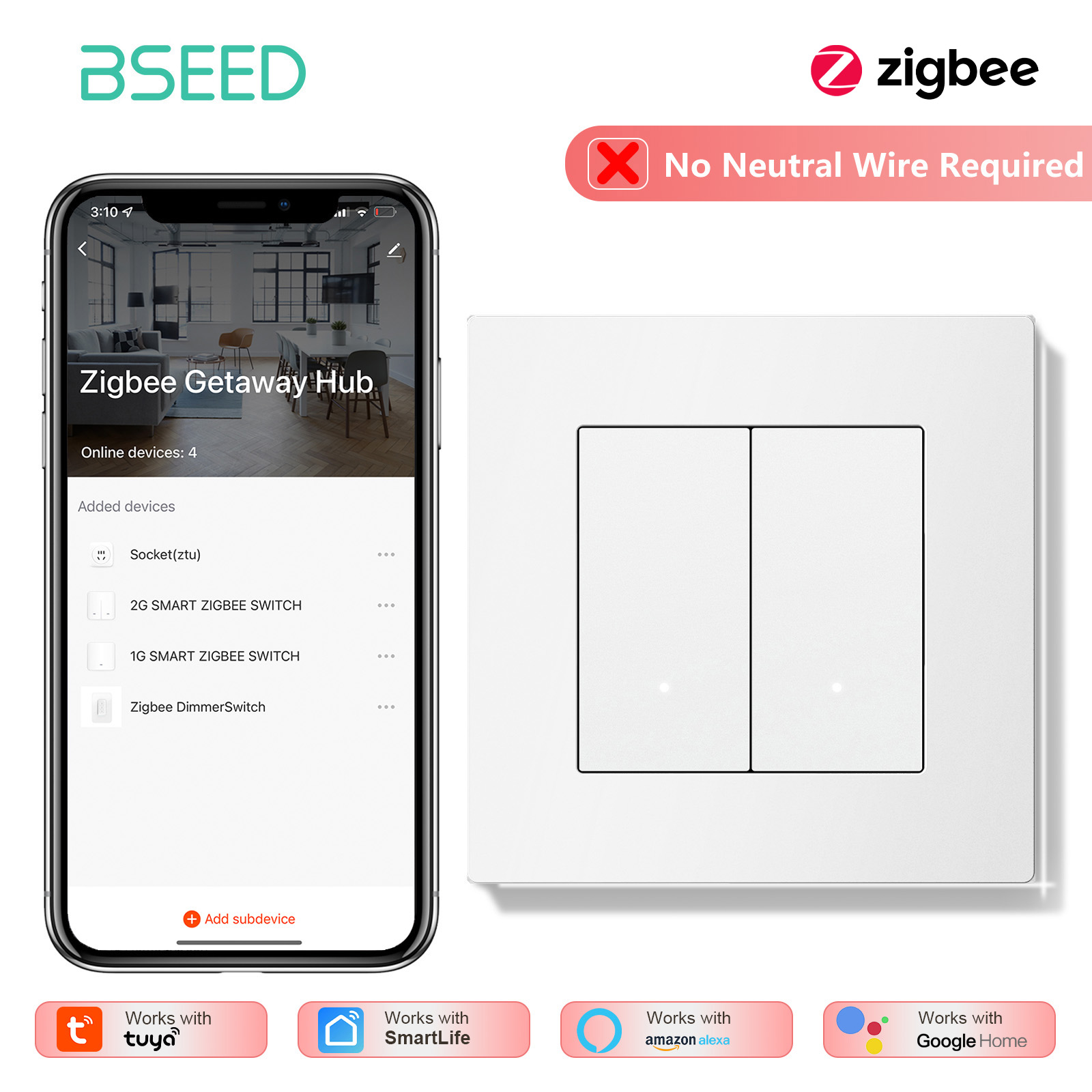 BSEED 1/2/3/4Gang Zigbee Light - đánh giá và giá Tuya 4 Channel